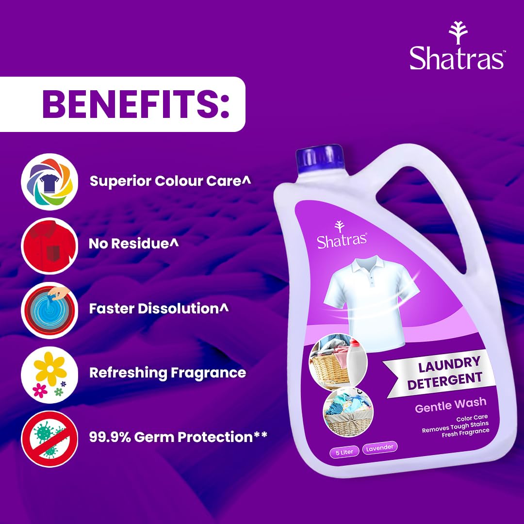 Shatras 5L Liquid Laundry Detergent - Concentrated Fabric Care for Top & Front Load Washers & Hand Washing | Gentle on Clothes, Tough on Stains | Perfect for Family Laundry, Travel & Delicate Garments