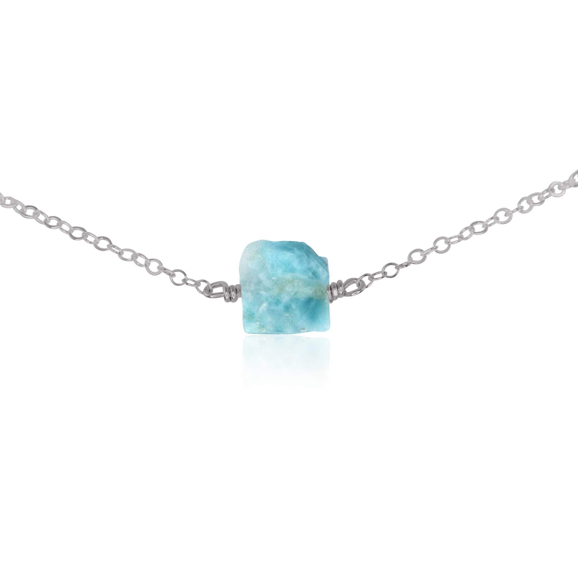 Natural Raw Larimar Crystal Nugget Choker Necklace - Handmade Blue Gemstone Jewelry for Women, Healing Stone Pendant for Spiritual Energy & Stress Relief - Perfect for Boho Fashion, Meditation & Gift Giving