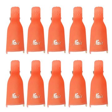 10-Piece UV Gel Nail Polish Remover Clips & Caps Set - Orange Manicure Tools for Salon & Home Nail Care