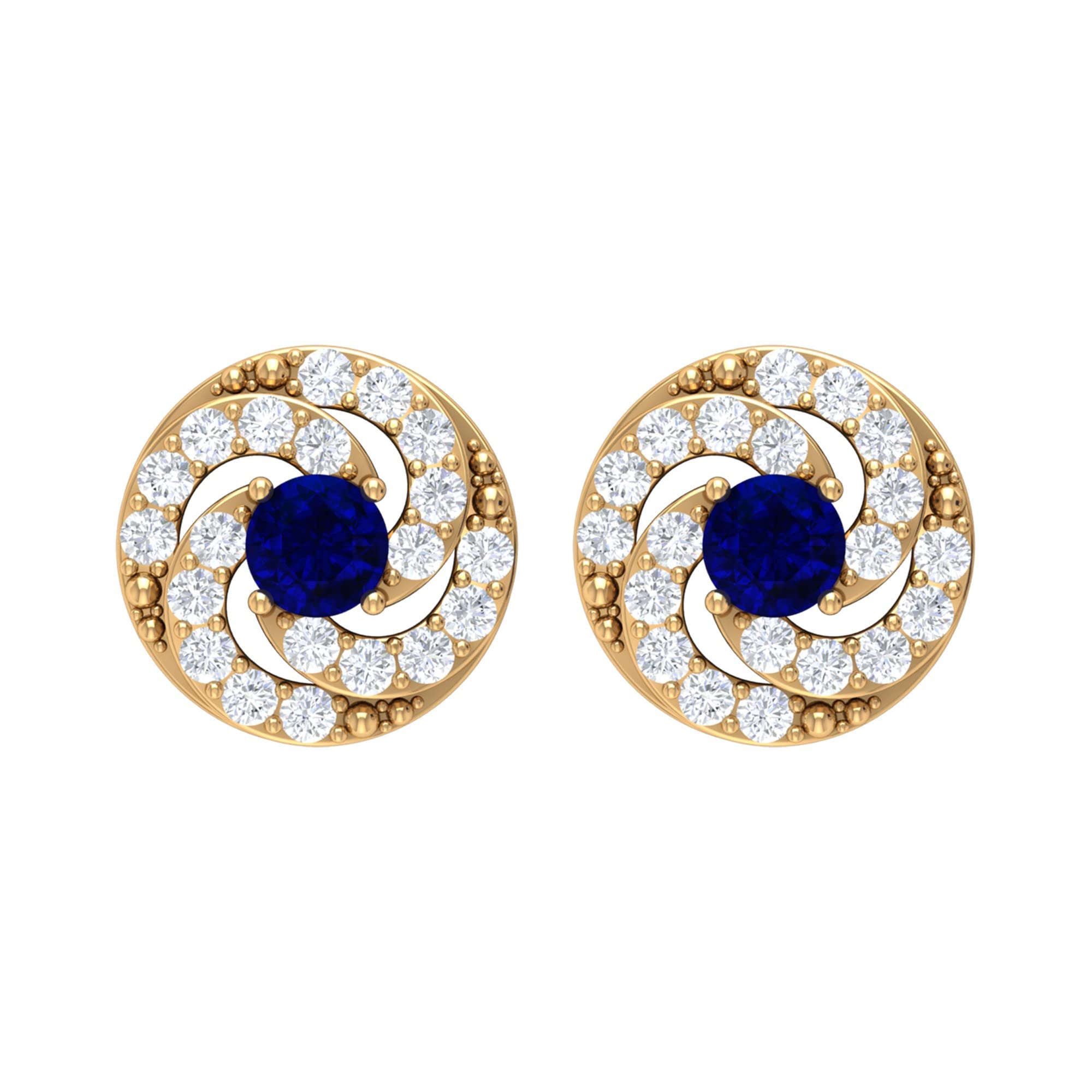 1/2 CT Blue Sapphire and Diamond Stud Earrings for Women - 14K Solid Gold Swirl Design, September Birthstone Jewelry - Perfect for Gifts, Anniversaries & Special Occasions