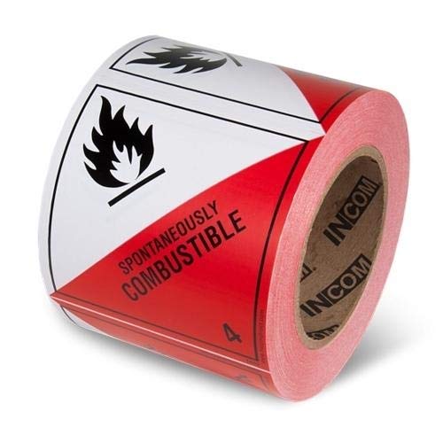 GHS Safety TA42P Paper Labels - Spontaneously Combustible 4 Hazard Warning Signs (10 Rolls, 500 Labels per Roll) for Chemical Storage & Workplace Safety Compliance