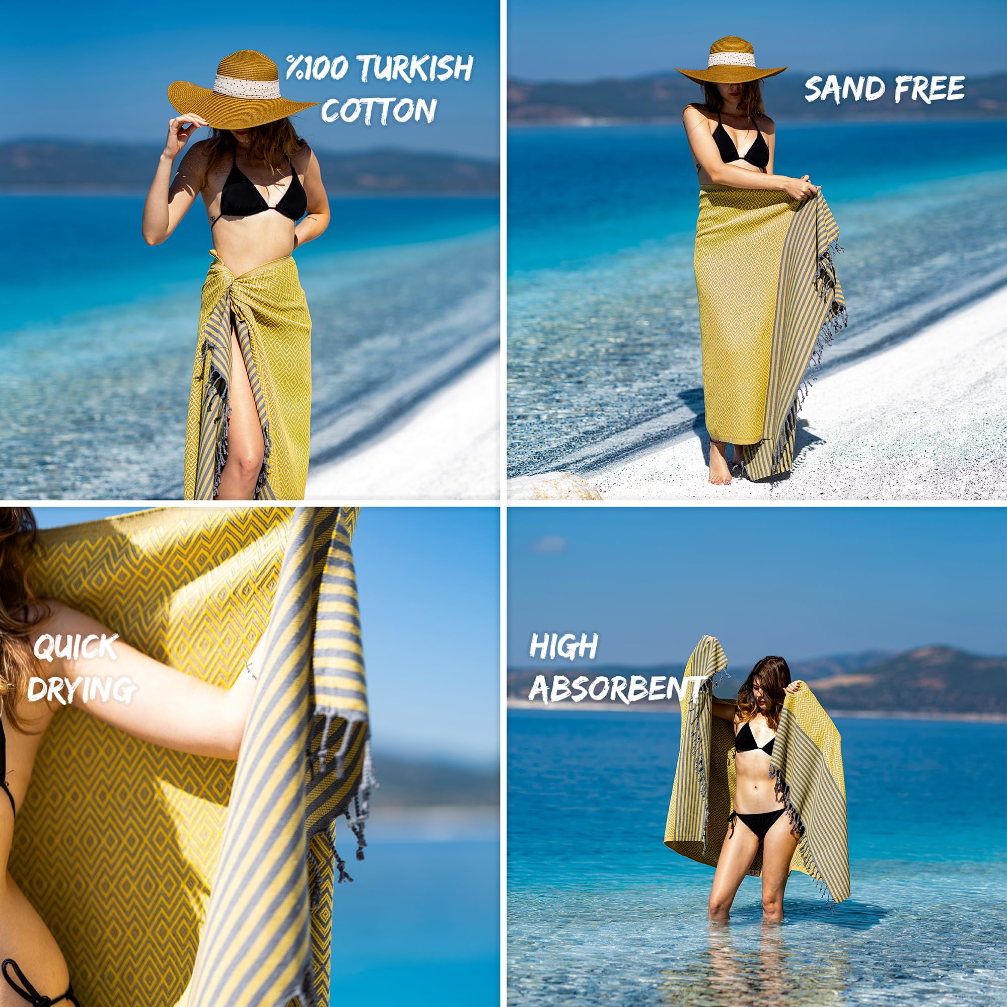 Ray Silver Turkish Beach Towel - Oversized 40x71 Inch 100% Cotton, Sand-Free, Quick Dry, Extra Large Lightweight Travel Towel for Adults - Perfect for Beach, Pool, Yoga, Picnics & Summer Gifts
