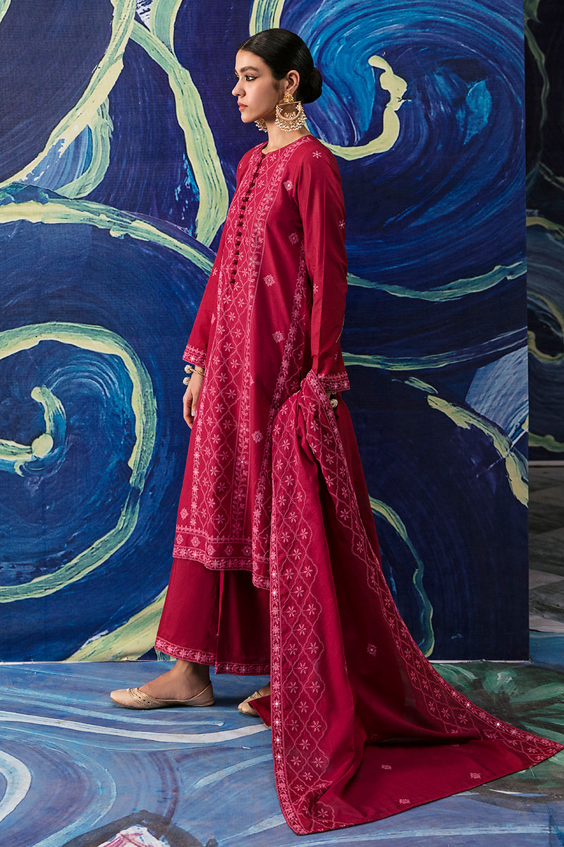 GARNET GLARE 3-Piece Embroidered Lawn Suit for Women - Floral Design Pakistani Formal Dress - Perfect for Weddings, Parties & Special Occasions