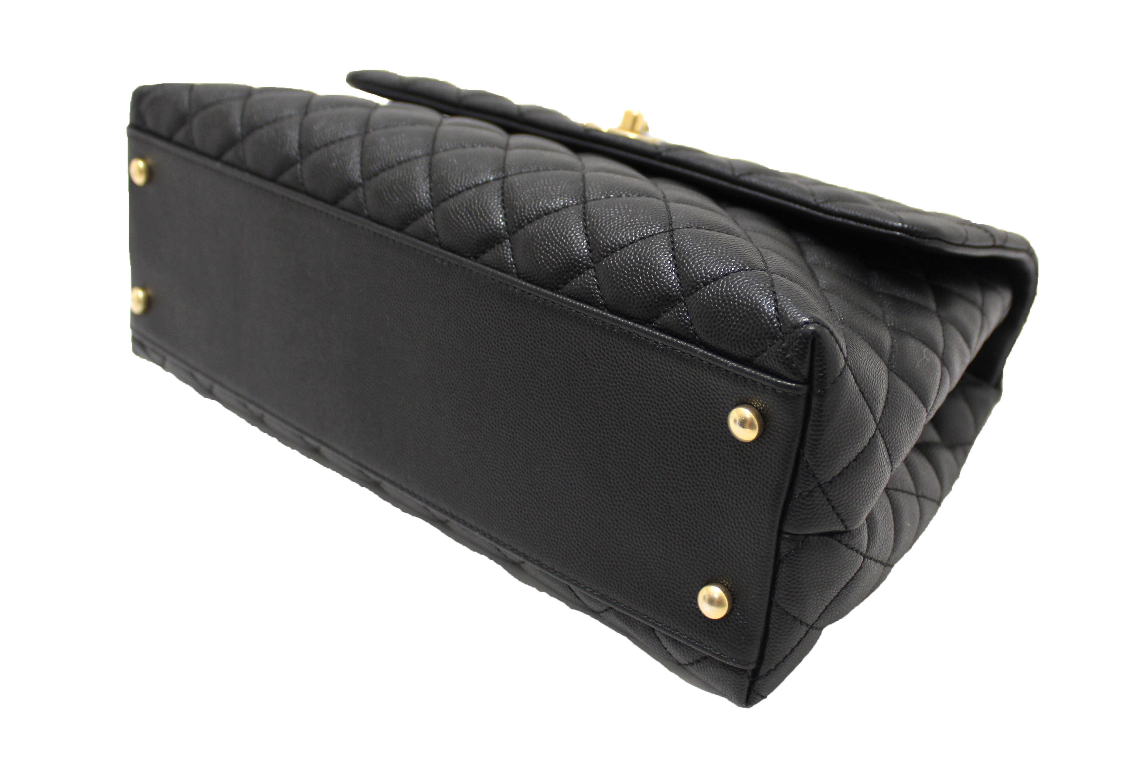 Authentic Chanel Black Quilted Caviar Leather Maxi Flap Bag with Top Handle - Luxury Designer Handbag for Women, Perfect for Evening Events, Parties & Special Occasions