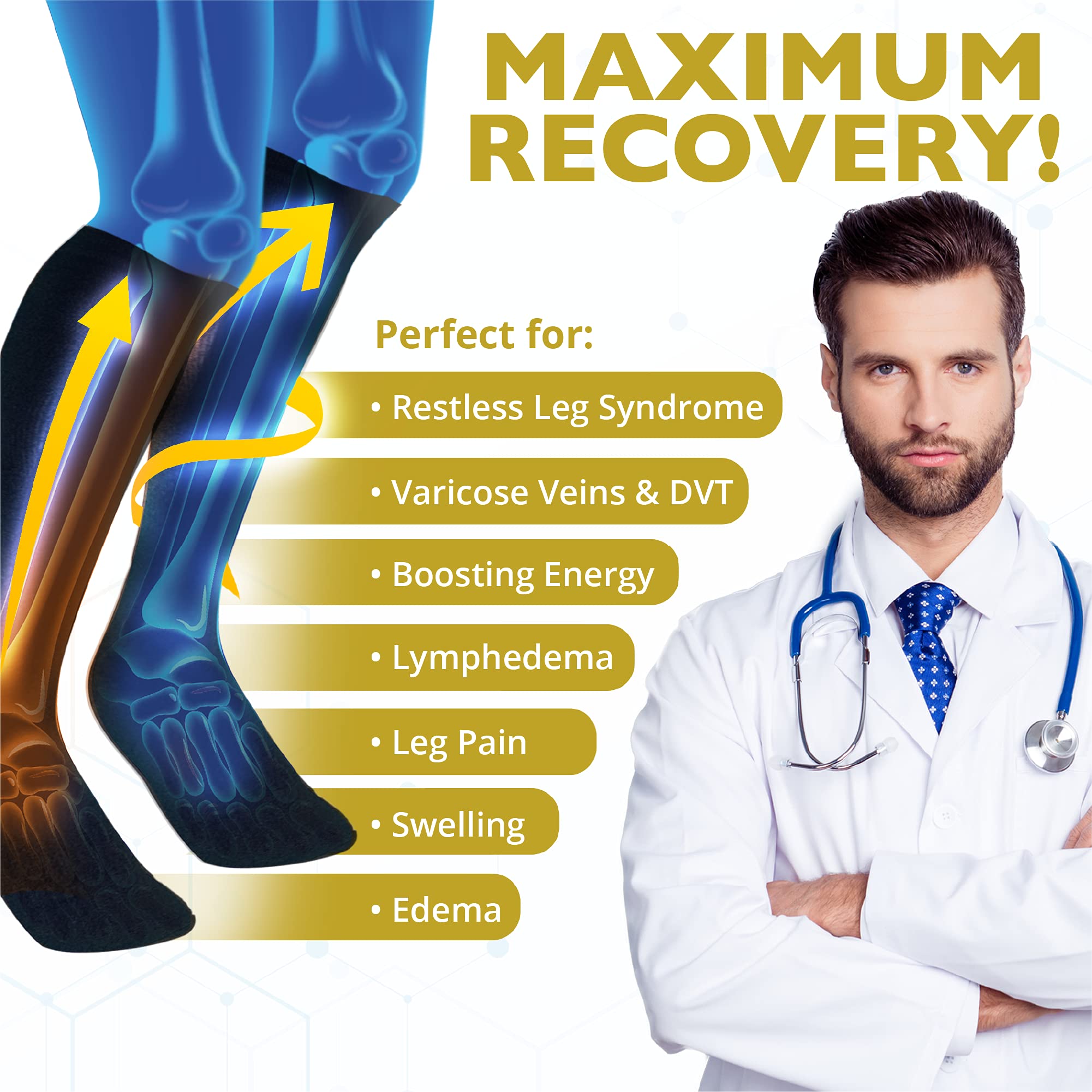 Plus Size Compression Socks for Women & Men - Copper Infused Graduated Support (Black, XXL) - Wide Calf Circulation Socks for Travel, Nursing & Varicose Vein Relief