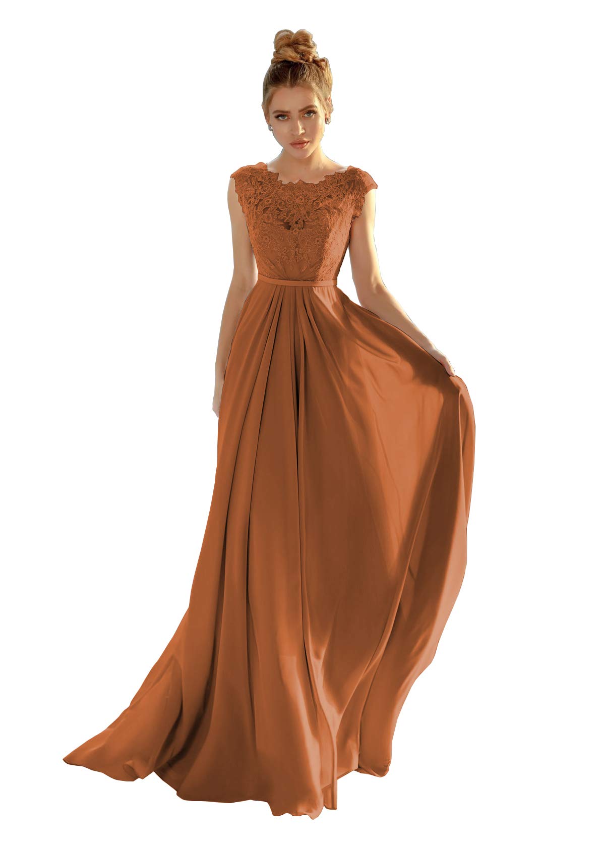 Elegant Women's Cap Sleeve A-Line Lace Formal Evening Gown - Long Bridesmaid Dress for Weddings, Prom & Special Occasions