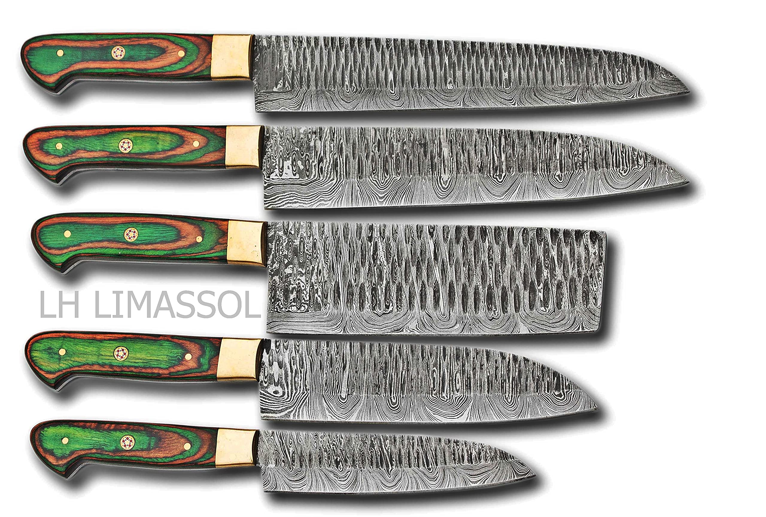 Premium Damascus Steel Kitchen Knife Set - 5 Piece Hand-Forged Chef Knives with Leather Roll Case | Perfect for Home Cooking, Professional Chefs & Christmas Gifts | Ideal for Kitchen, Dining & Culinary Enthusiasts