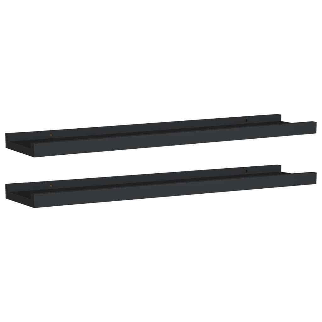 2-Pack Black Floating Wall Shelves Set - Modern Home Decor for Bedroom, Bathroom & Living Room - Sturdy Wall Mounted Display Shelves for Storage & Decoration