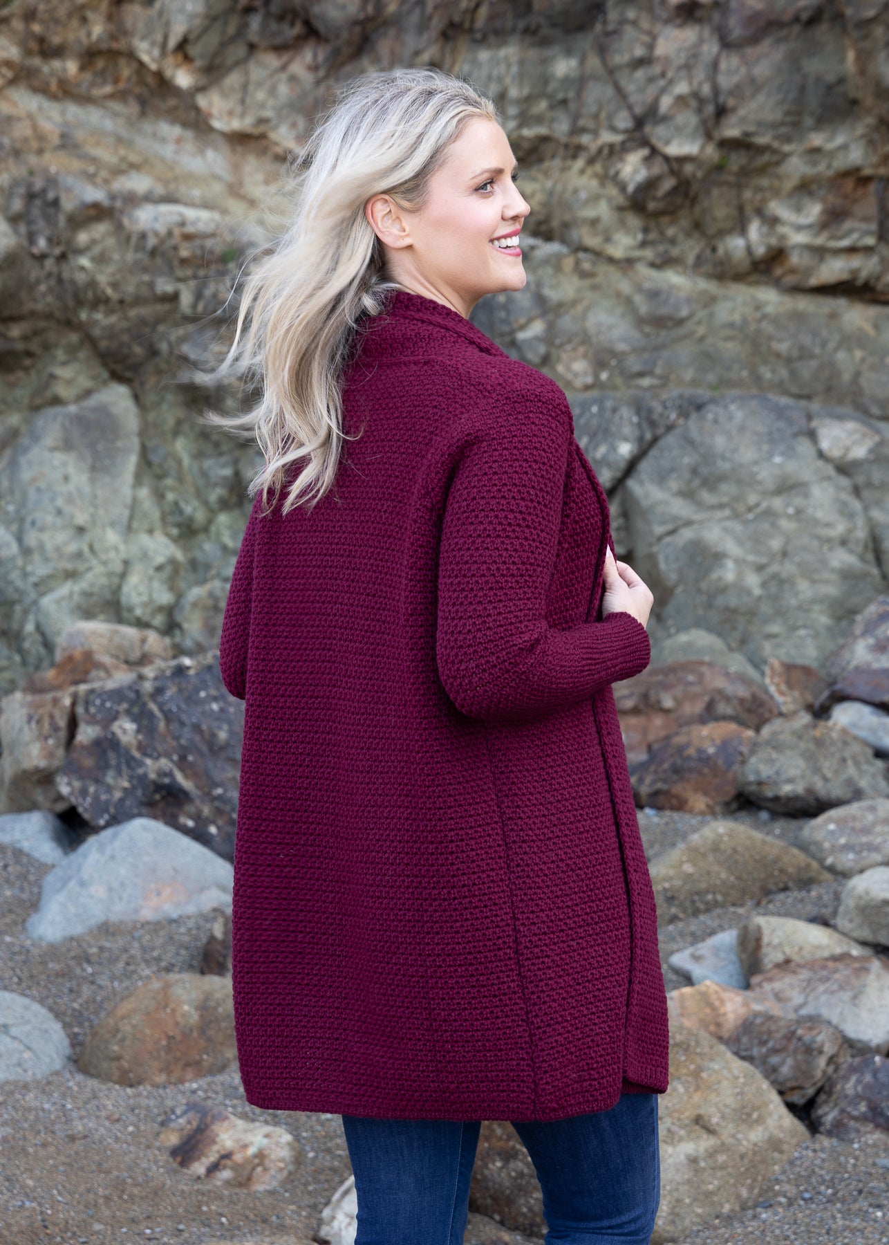 Ireland's Eye Women's Kilcoole Coatigan - Stylish Cardigan Coat in Claret Red | Perfect for Fall & Winter Layering, Office Wear & Casual Outings