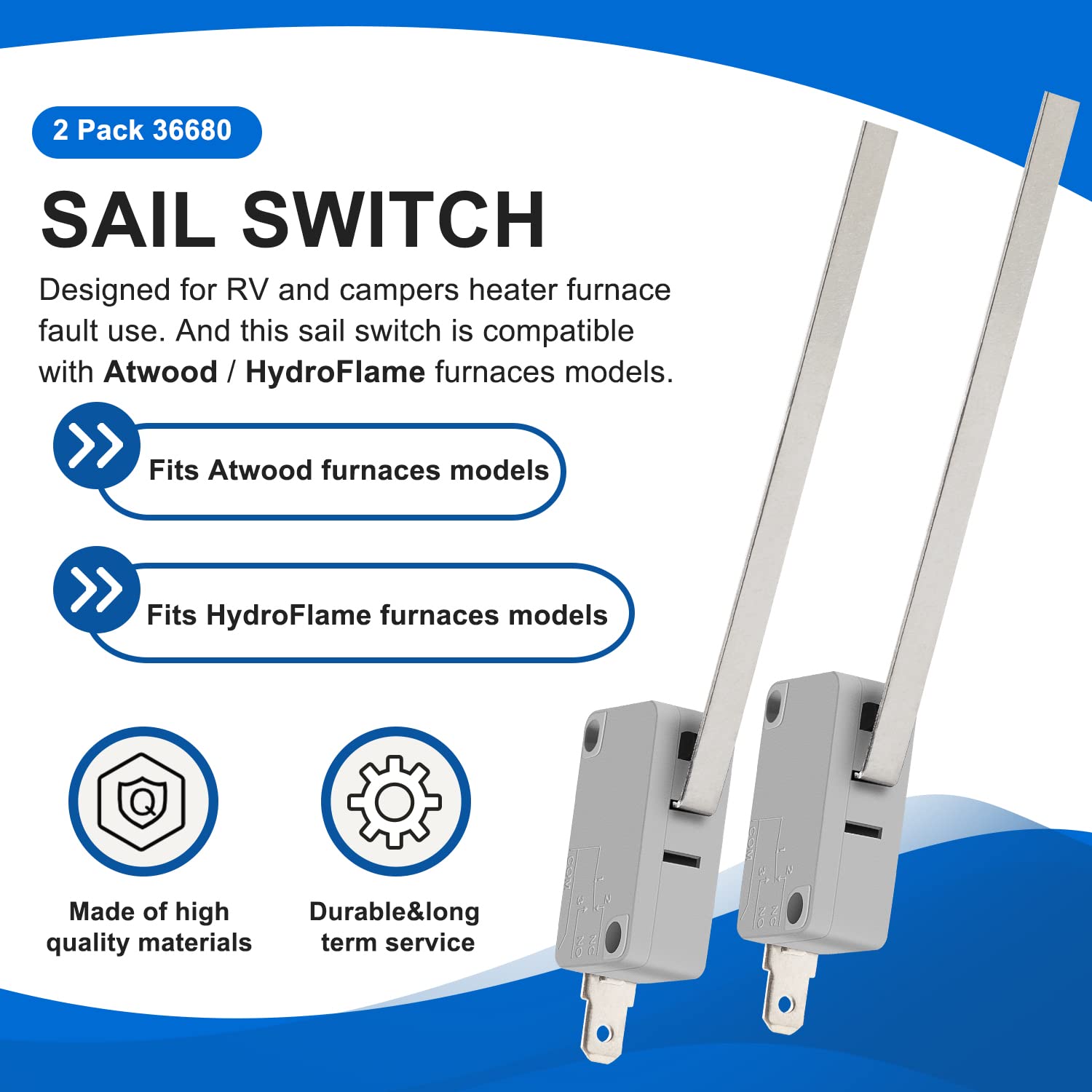 Atwood Hydro Flame RV Camper Furnace Sail Switch Replacement - Compatible with Models 36133, 31377, 1522 - 2-Stage 2-Pack - Perfect for RV Heating System Maintenance & Repair