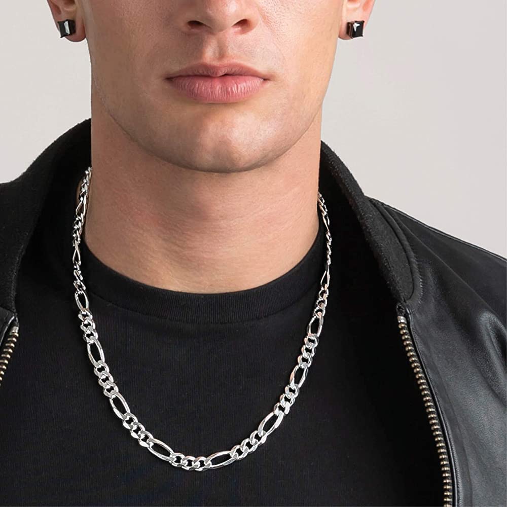 Verona Jewelers 925 Sterling Silver Figaro Chain Necklace for Men - 8.5MM-10.5MM Width, 20-30 Inch Length, Made in Italy | Perfect for Everyday Wear, Gifts & Special Occasions