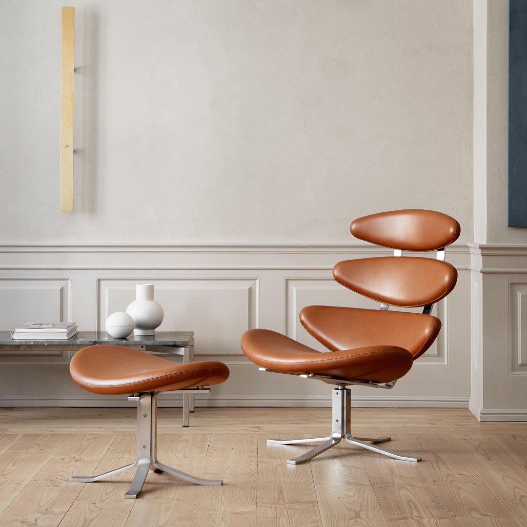 Erik Jørgensen Corona Ottoman - Premium Leather Footstool, Modern Scandinavian Design for Living Room, Bedroom & Office - Perfect for Relaxing, Reading & Extra Seating