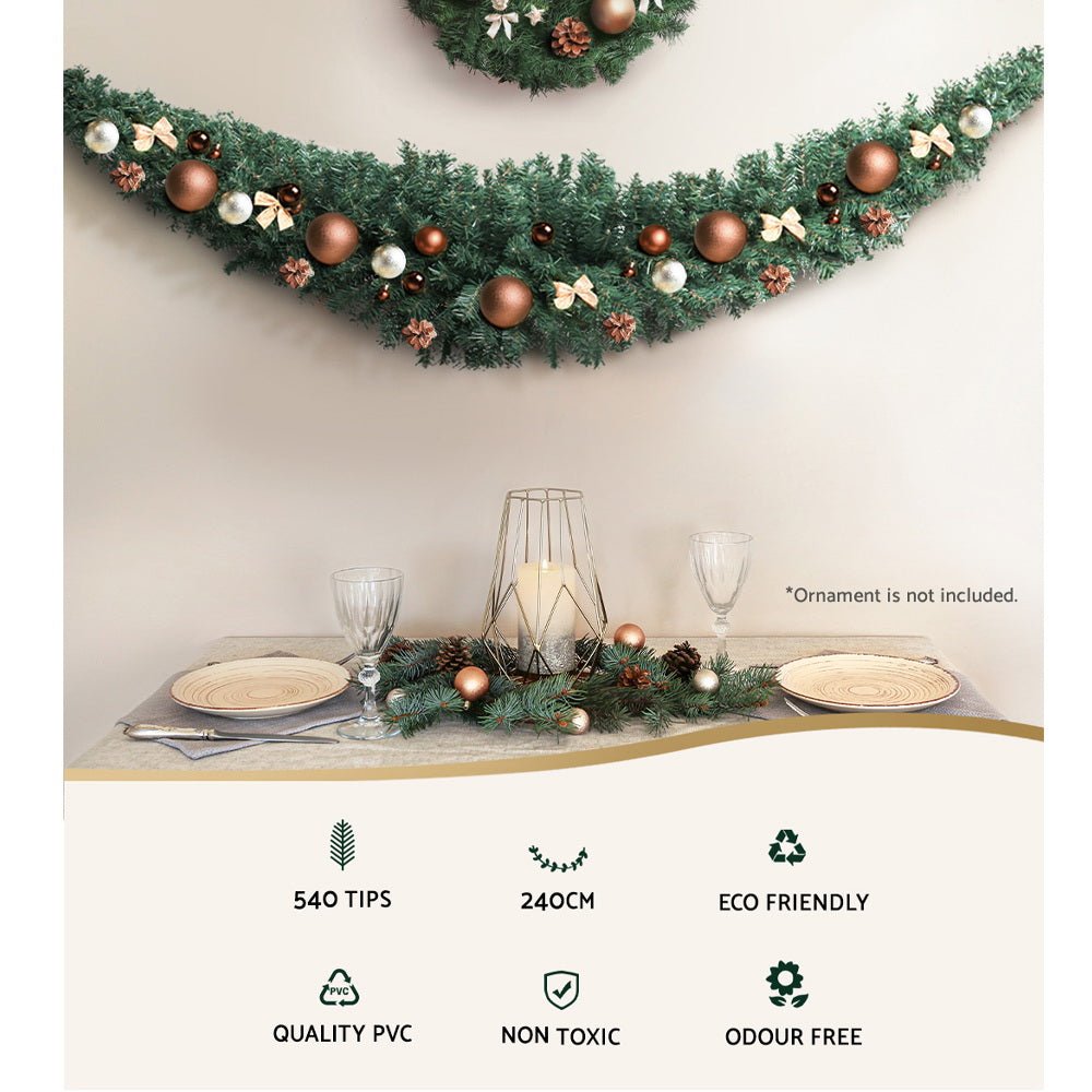 2.4M Christmas Garland - Green Xmas Tree Decoration for Holiday Home Decor, Fireplace Mantel & Outdoor Party Decorations