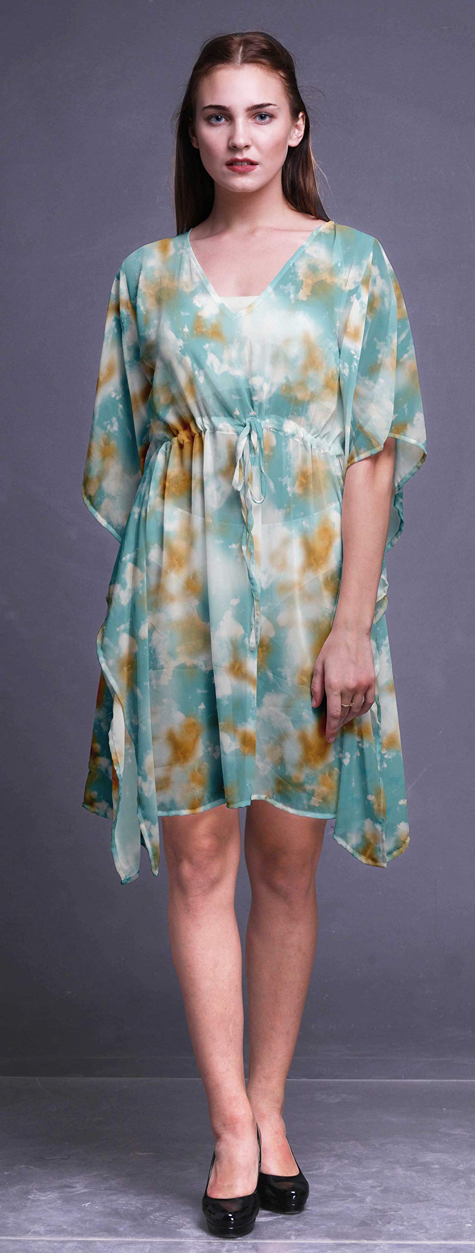 Bimba Women's Short Caftan Midi Dress - Beach Cover Up, Swimwear Cover Up, Boho Kaftan Dress for Pool, Vacation & Summer Outfits