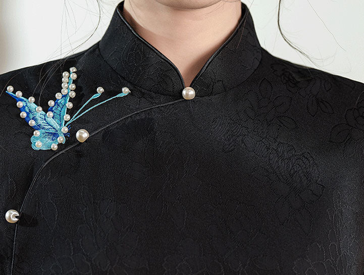 Elegant Black Jacquard Embroidered Cheongsam Qipao Dress for Women - Vintage Chinese Traditional Dress for Parties, Weddings & Special Occasions