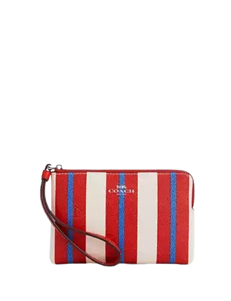Coach Corner Zip Wristlet with Stripe Print - Stylish Crossbody Wallet for Women - Perfect for Everyday Use, Travel & Shopping