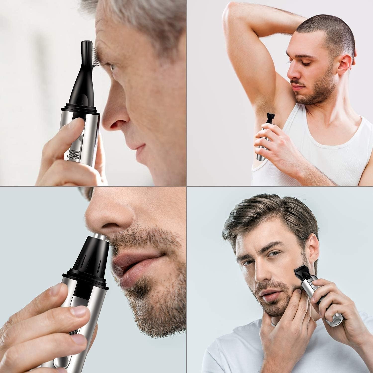 KouRy 4-in-1 Cordless USB Rechargeable Nose Ear Hair Trimmer for Men - Waterproof Grooming Kit for Nose, Ears, Sideburns & Beard - Perfect Gift for Father's Day, Birthday & Travel