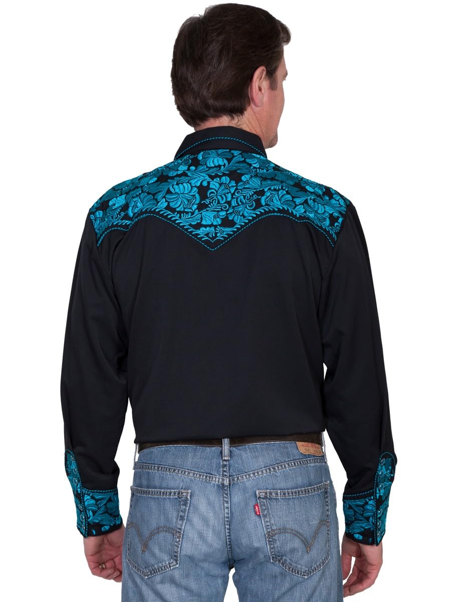 Stylish Scully Men's Floral Embroidered Western Shirt - Perfect for Casual Wear, Country Music Festivals & Cowboy-Themed Parties