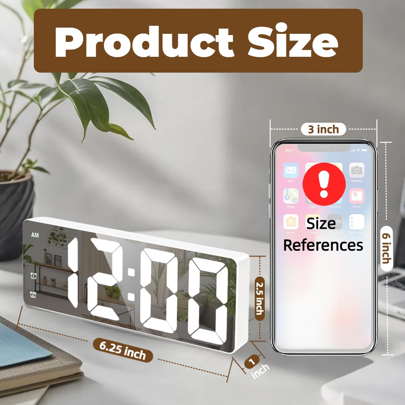 Small Digital Alarm Clock with Mirror Surface & Large LED Display - Adjustable Brightness, Snooze Function for Bedroom, Desk, Office - White Digits | Perfect for Nightstands, Travel, and Gift Giving