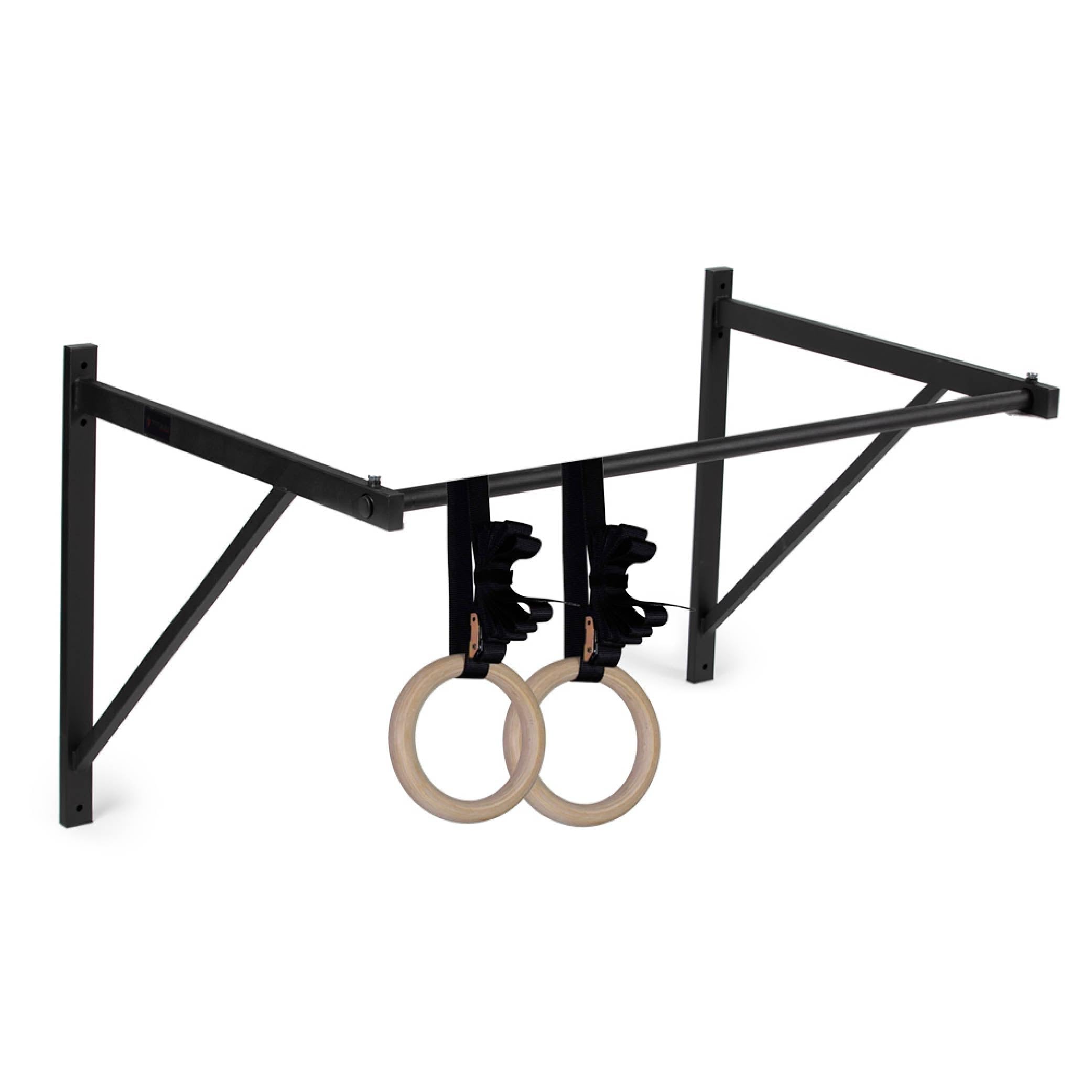 Titan HD Wall Mounted Pull Up Bar with 8-inch Olympic Gymnastic Rings - Heavy Duty 1.5-inch Thick Straps for Home Gym, CrossFit & Strength Training - Perfect for Doorway, Garage & Backyard Workouts