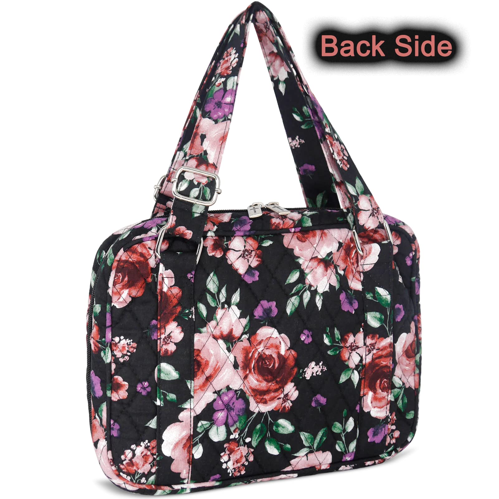 Women's Bible Cover with Adjustable Straps - Large Zippered Study Bible Carrying Case Bag (10x7x2.7 Inches) - Perfect for Church, Bible Study & Travel