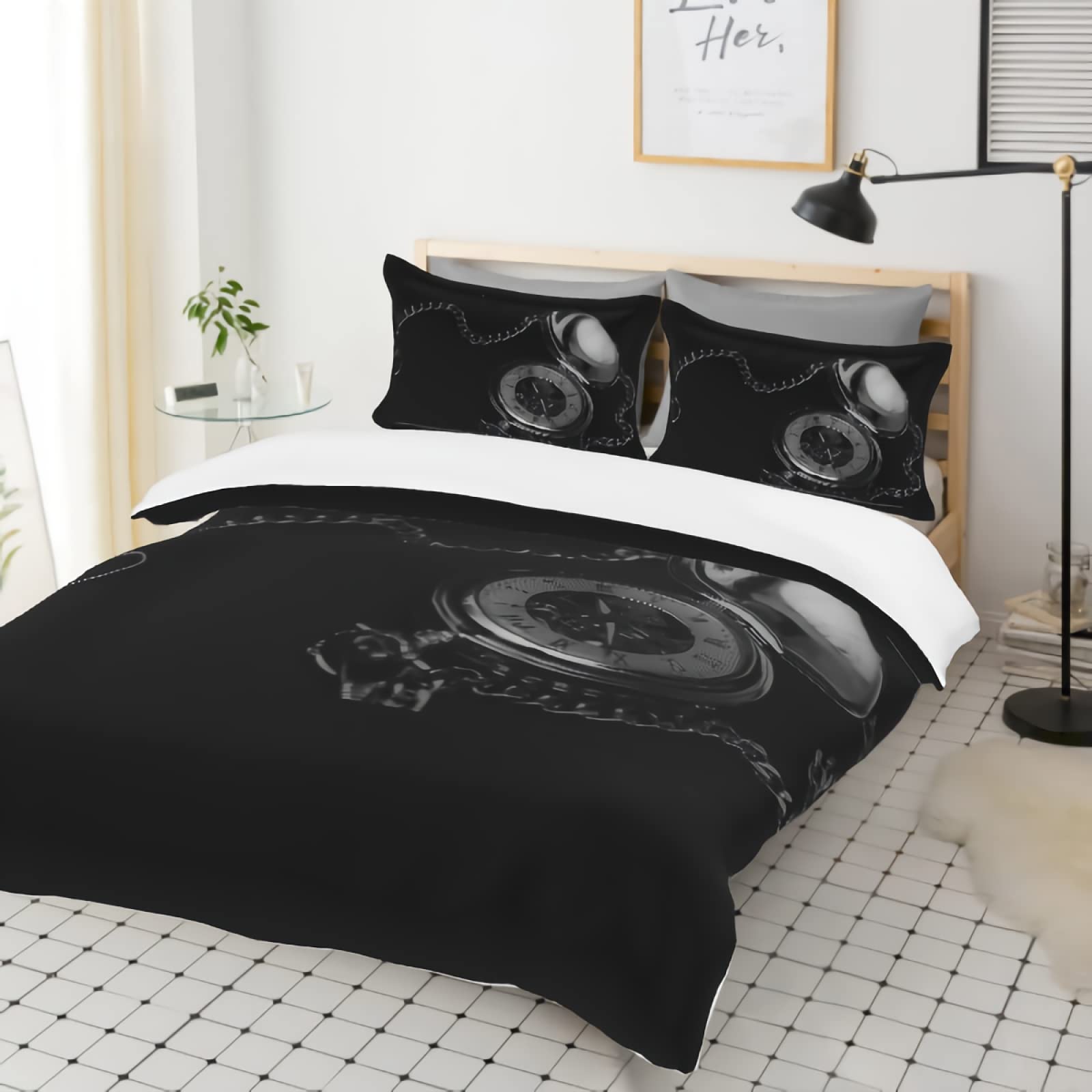 GREDBH King Size Pocket Watch Duvet Cover Set - 3 Piece Retro Clock Bedding with 2 Pillowcases | 100% Soft Microfiber | Perfect for Vintage Themed Bedrooms & Steampunk Decor