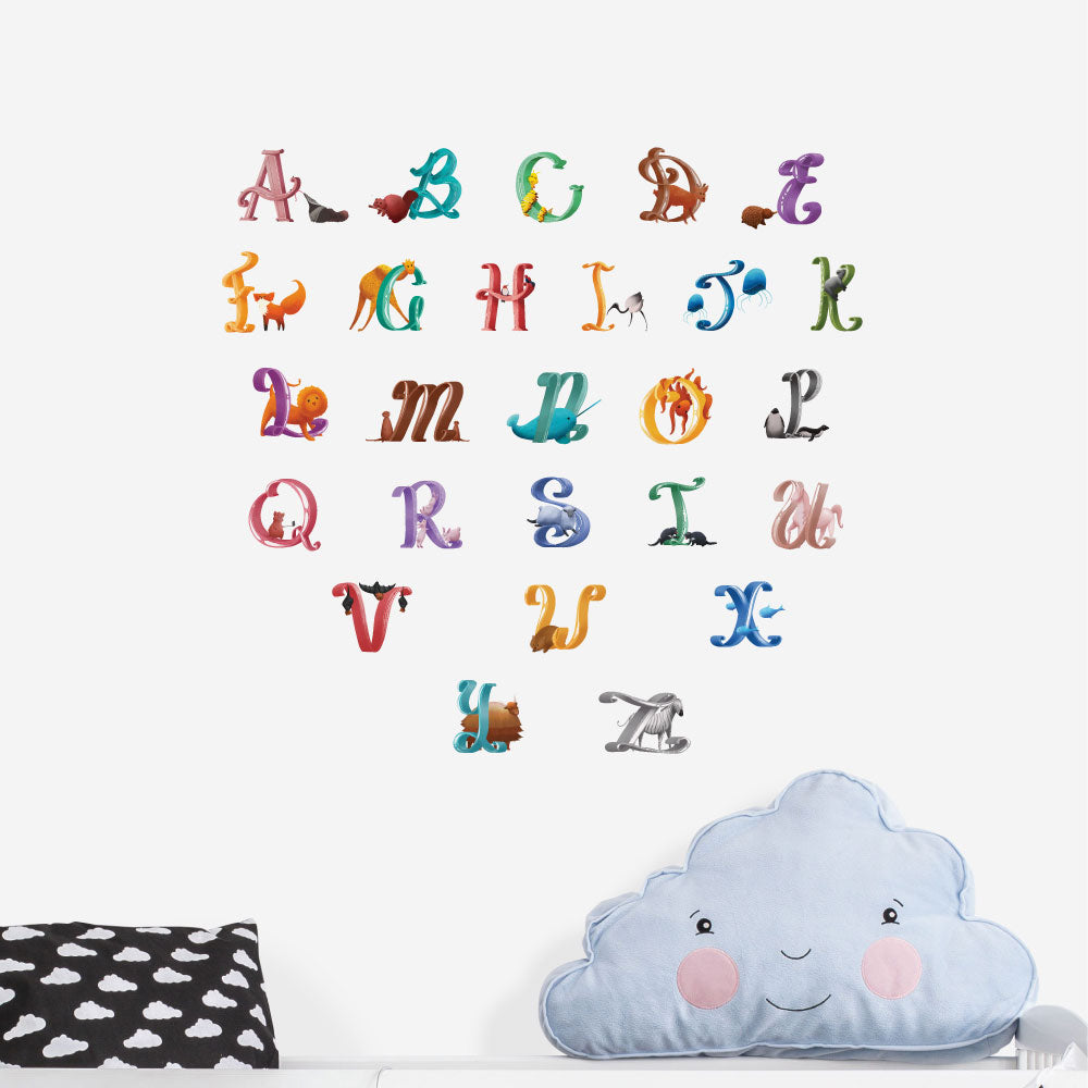 Animals Alphabet Wall Sticker Decals - ABC Learning Nursery Decor for Kids' Bedroom & Classroom (Set of 26 Letters)