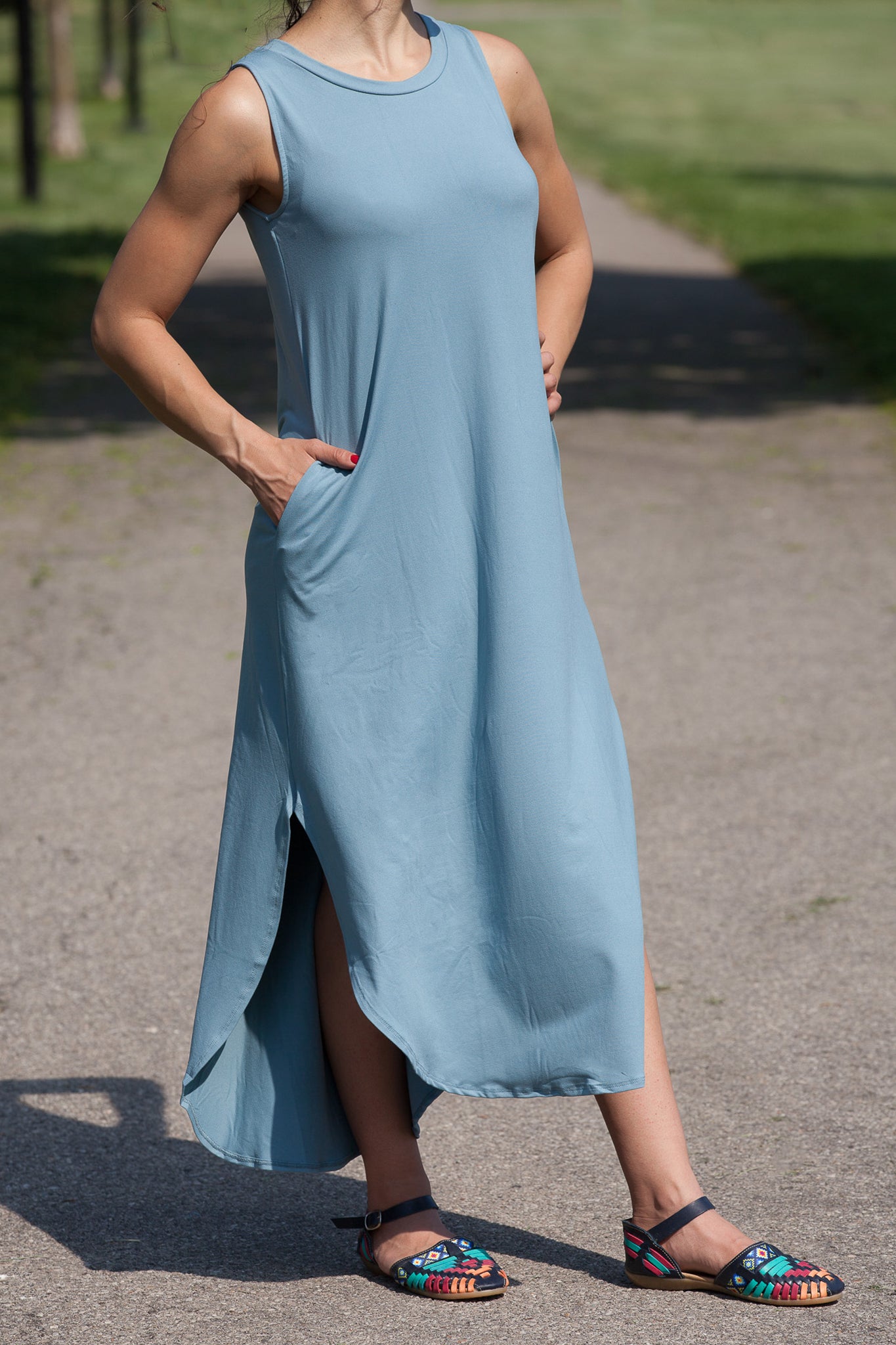 Extra Soft Side Slit Tank Dress with Pockets - Perfect for Summer Outings, Beach Vacations & Casual Wear