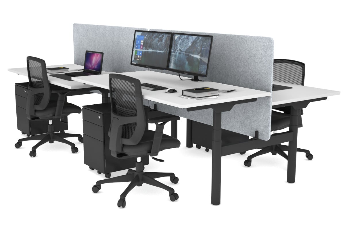 Flexi Premium 4-Person Height Adjustable H Bench Workstation - Black Frame (1600L x 800W) with Cable Management | Ideal for Office, Coworking Spaces & Home Workstations