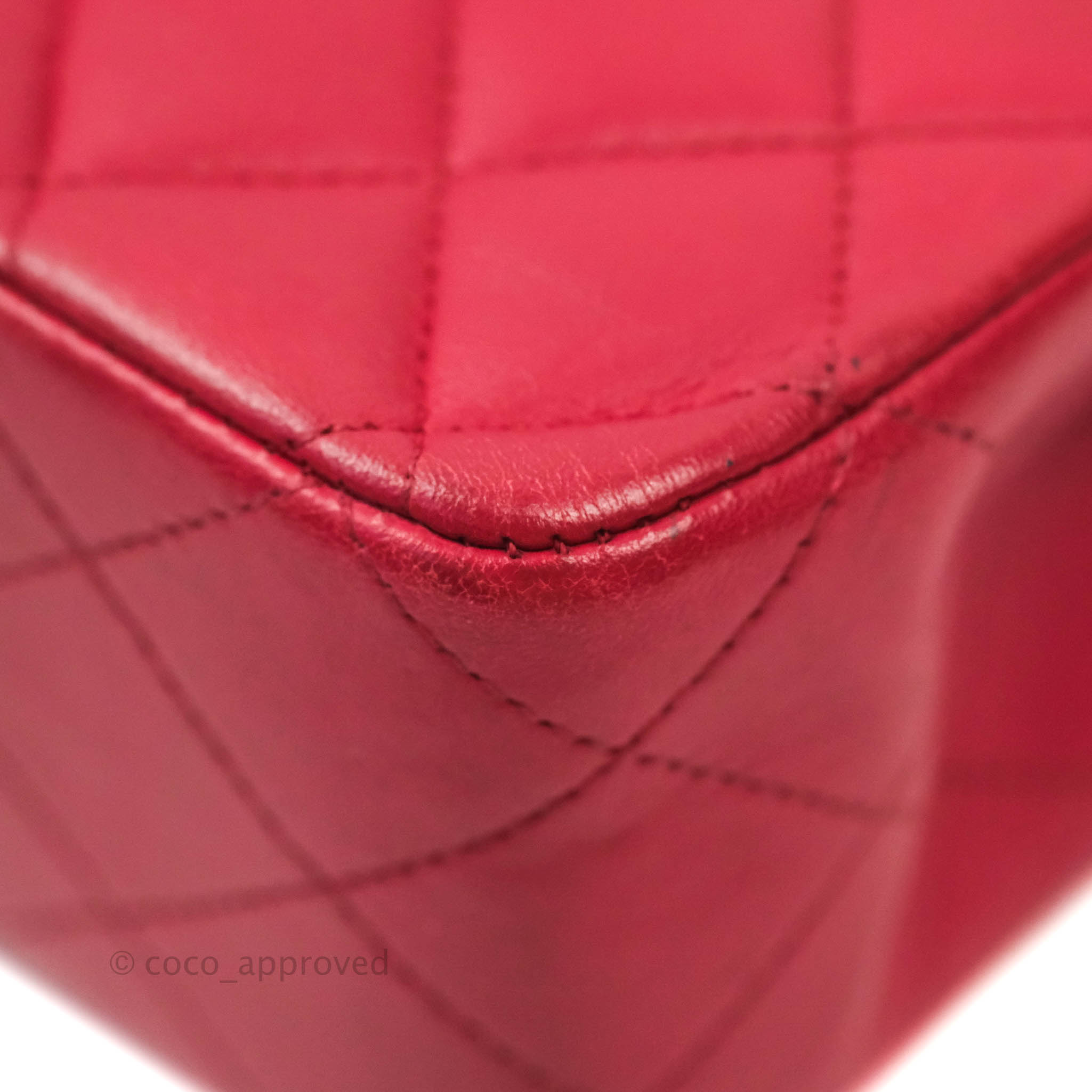 Chanel Classic Medium Double Flap Bag - Red Lambskin Leather with Silver Hardware | Luxury Handbag for Women, Perfect for Parties & Evening Events
