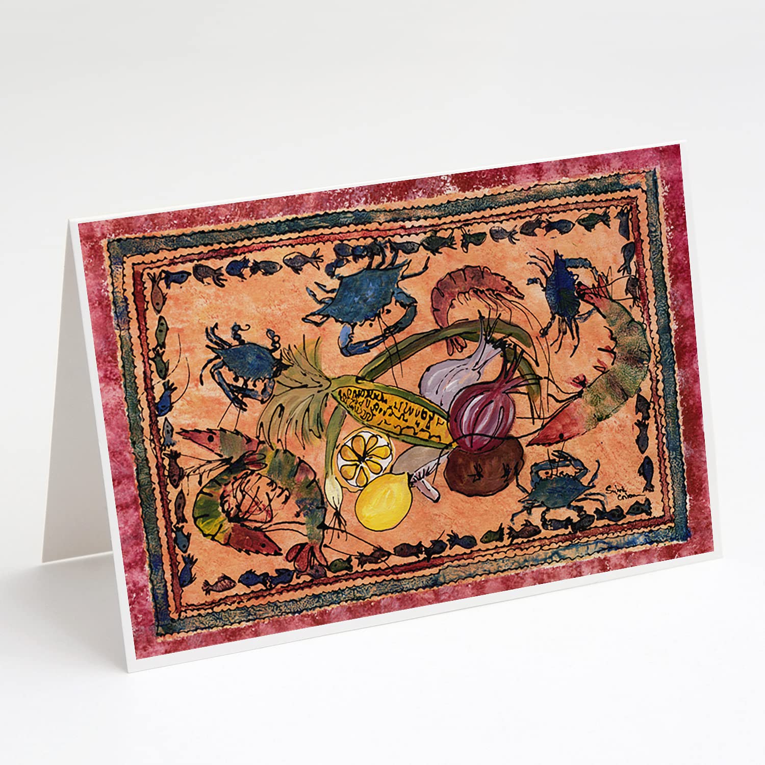 Caroline's Treasures 8067GCA7P Whimsical Crab Greeting Cards - Pack of 8 Blank A7 Note Cards (5x7 Inches) with Envelopes for Birthday, Thank You & Holiday Greetings - Perfect for Beach Themed Parties & Summer Correspondence