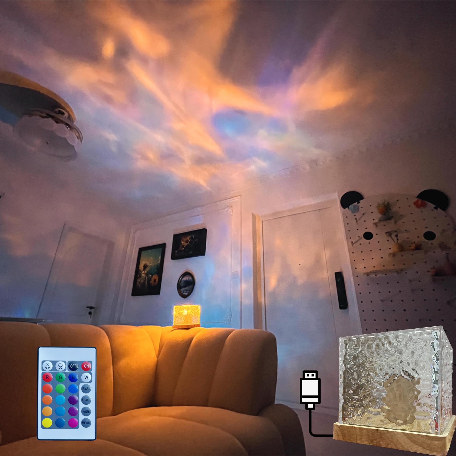 Aurora Glow Wave Lamp Cube - Crystal LED Night Light with Ripple Effect for Romantic Bedroom Decor, Party Lighting & Relaxation | Perfect for Home, Spa, Meditation & Gift Giving
