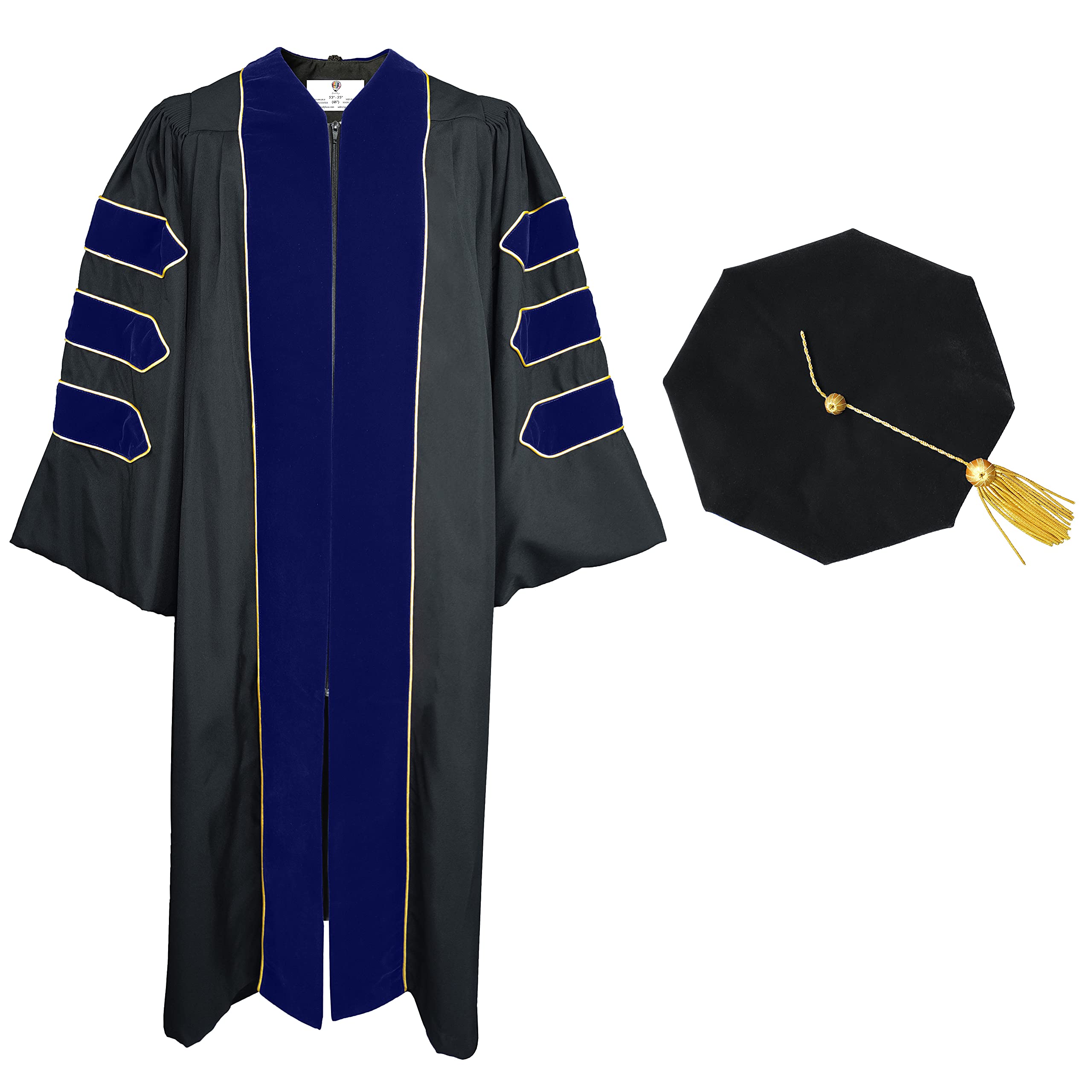 Premium Doctoral Graduation Gown & 8-Sided Tam Cap with Gold Piping - PhD Academic Regalia for University Graduation Ceremonies, Commencement & Formal Events