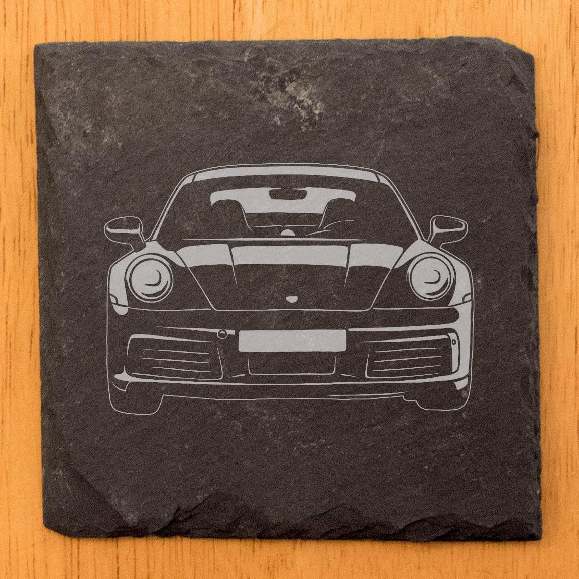 Premium Slate Coasters Set with Laser-Etched Porsche 911 Design | Elegant Square Drink Mats for Home, Office & Car Enthusiasts - Set of 4 - Perfect for Coffee Tables, Bars & Automotive Decor