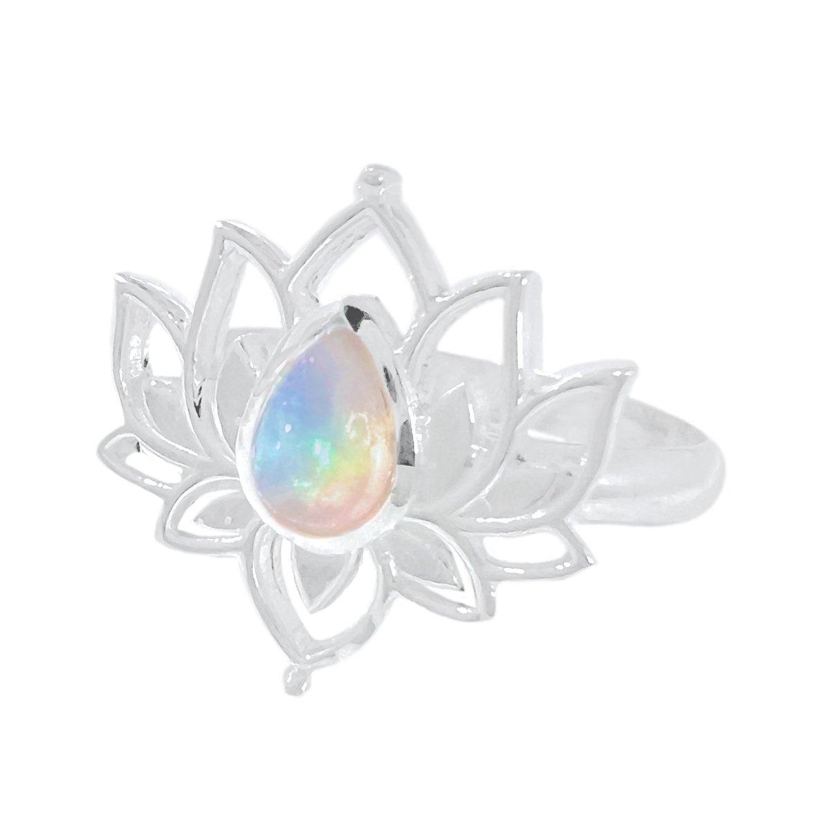 Laihas Opulent Lotus Flower Opal Ring – Elegant Handmade Silver Jewelry for Women, Perfect for Weddings, Parties & Special Occasions