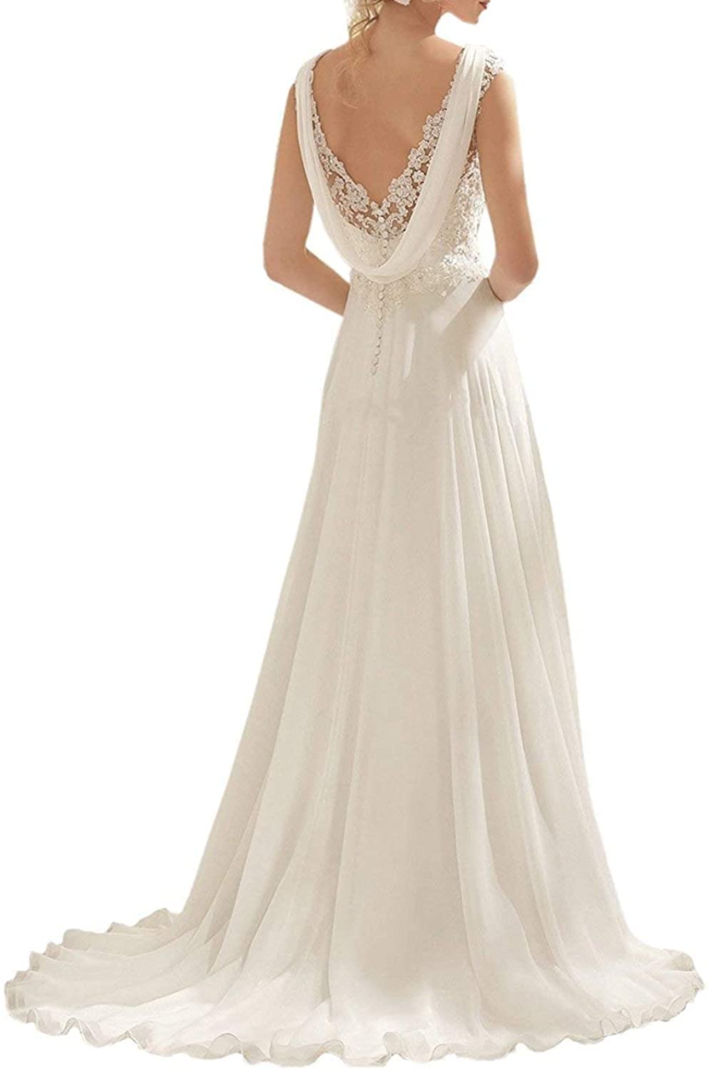 Elegant Lace Double V-Neck Sleeveless Wedding Dress for Women – Perfect for Bridal, Evening Gowns & Special Occasions