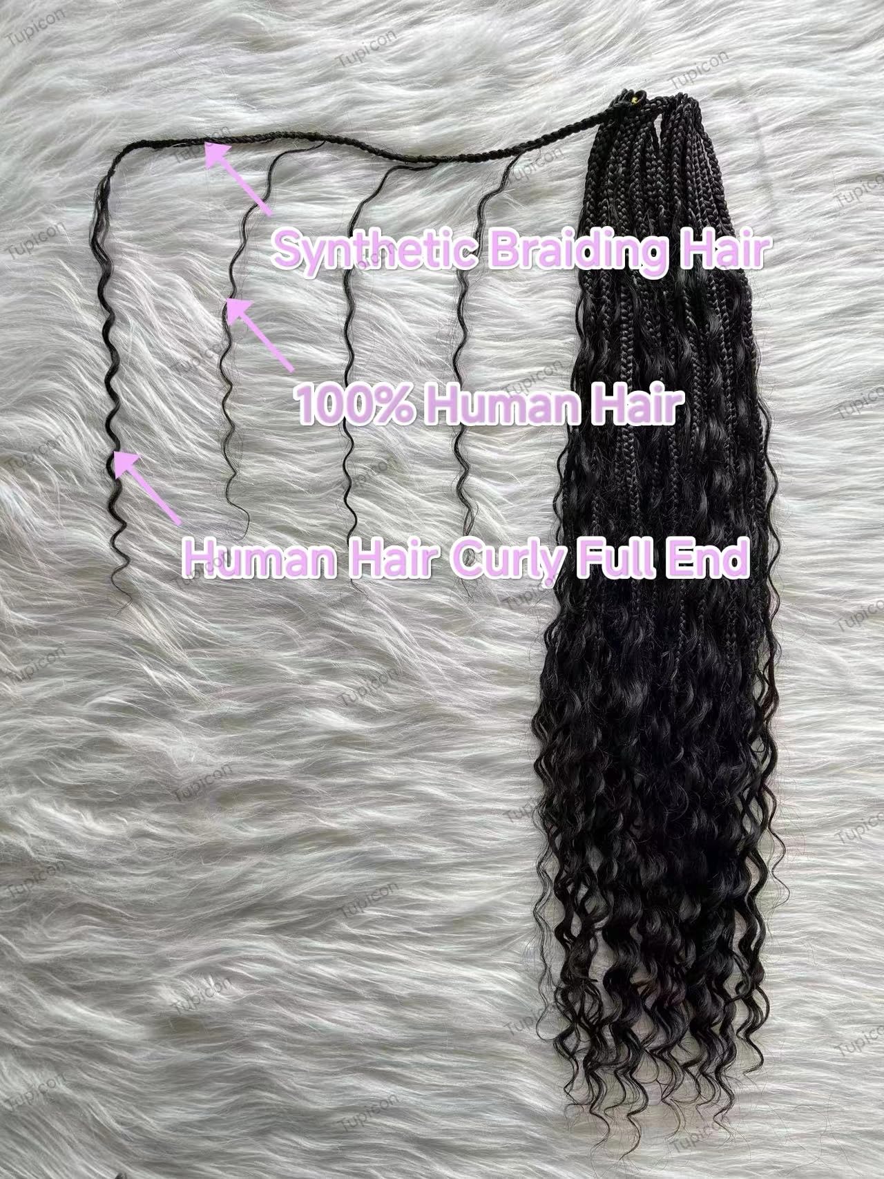 Natural Color Crochet Boho Box Braids with Human Hair Curls - 2 Pack (80 Strands, 14 Inch) Pre-Looped Goddess Braids for Women | Perfect for Protective Styling & Everyday Boho Chic Looks