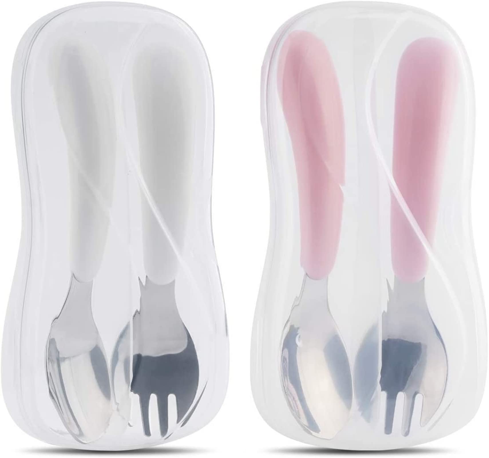 WARRIO Stainless Steel Toddler Utensil Set - 2 Piece Baby Fork & Spoon for Self Feeding - BPA-Free Silverware with Travel Case - Perfect for Home, Daycare & On-the-Go Meals (Color A)