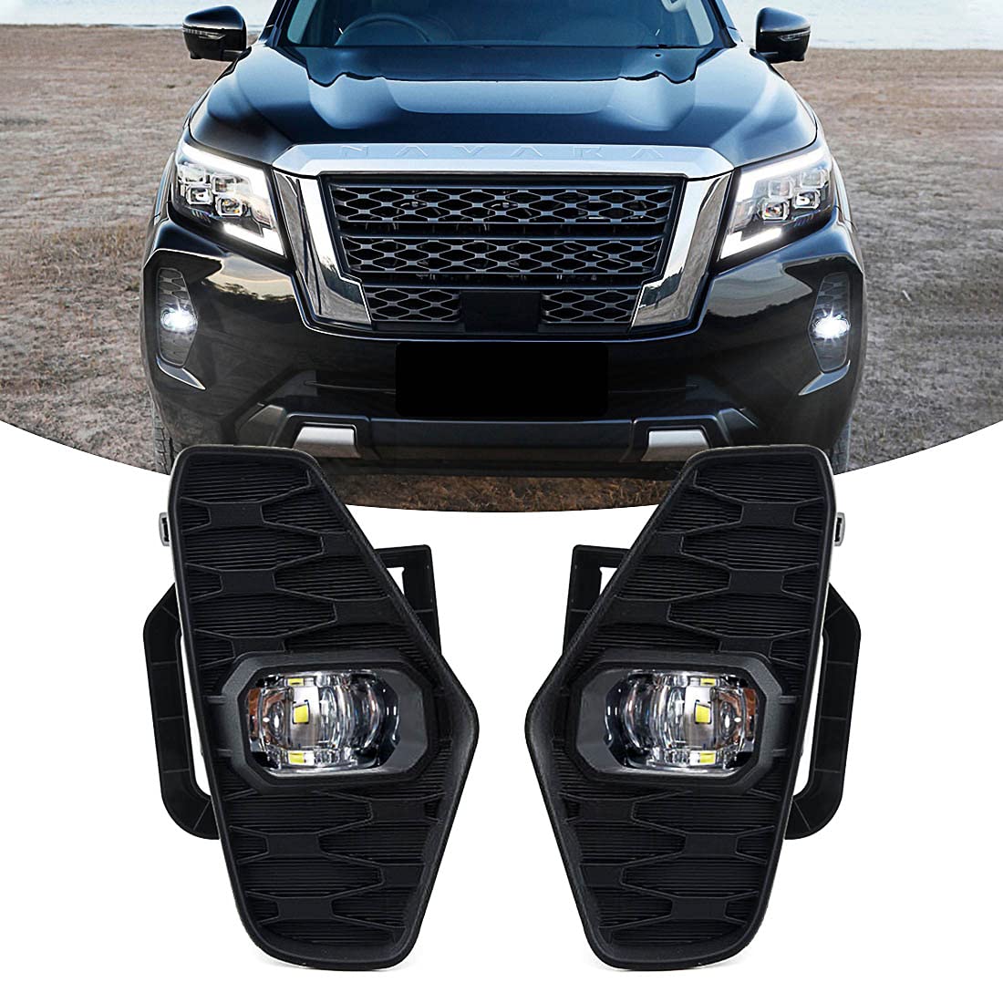 Nissan Navara 2021-2022 LED Fog Lights with DRL & Turn Signal - Replacement Fog Lamps for Navara Nueva D23 Pro-4X Facelift NP300 - Upgrade for Better Visibility in Rain & Fog Driving Conditions