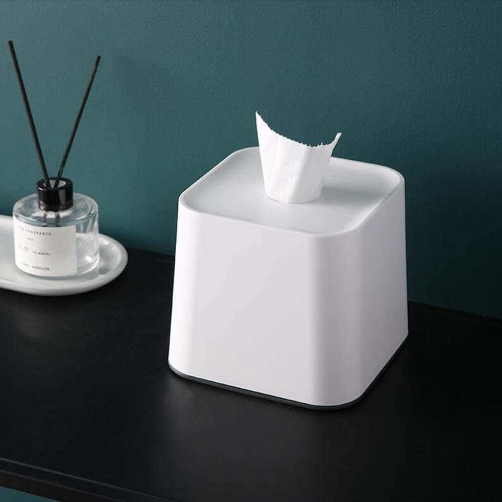 Nordic Square Plastic Tissue Box Cover Holder - White Napkin Dispenser for Home, Office & Restaurant Use | Pumping Paper Case Organizer