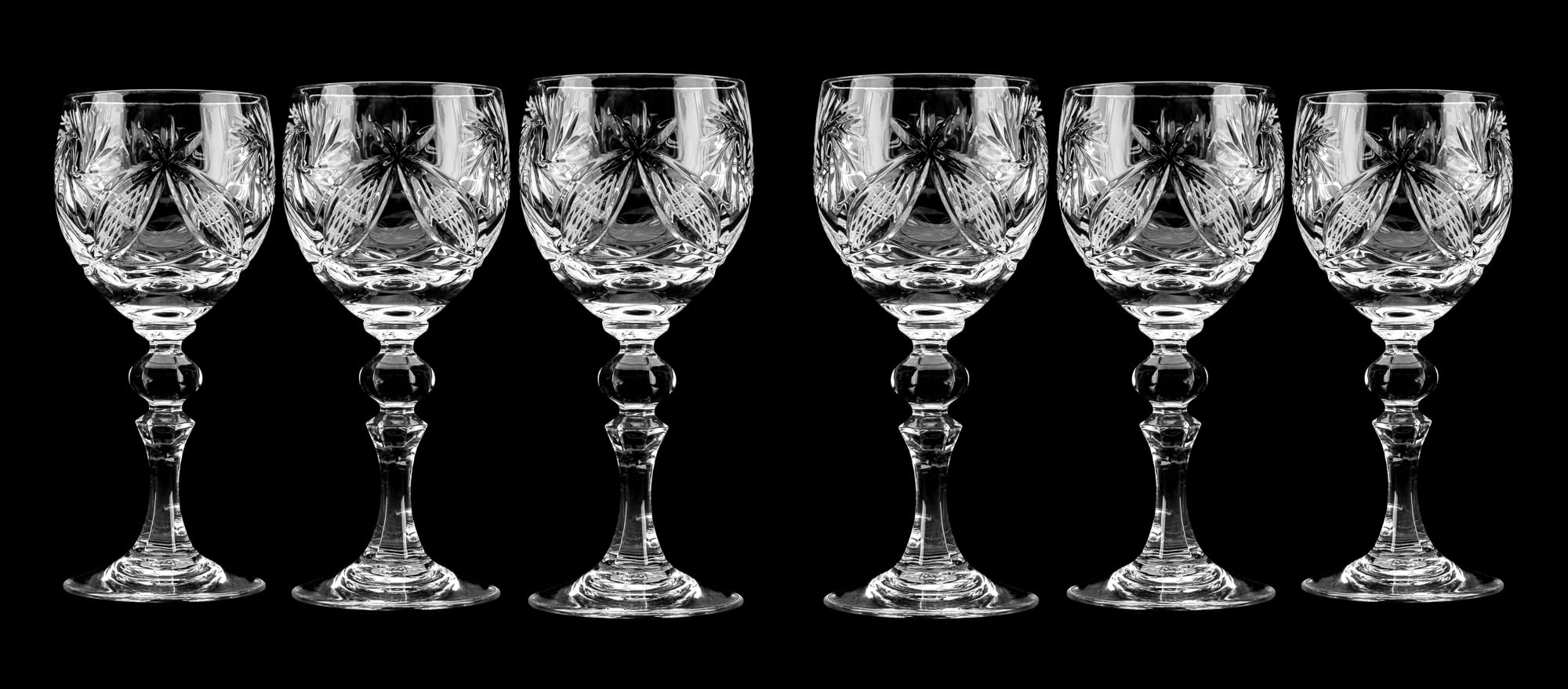 Premium Set of 6 Handmade Russian Cut Crystal Shot Glasses - 65ml/2oz Long Stem Sherry Glasses for Cocktails, Vodka, Whiskey & Elegant Home Bar Decor