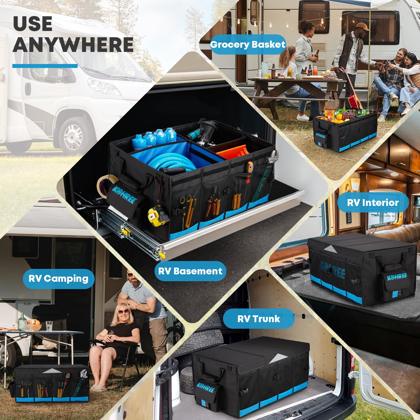 Kohree 74L Collapsible RV Storage Bag - Waterproof RV Caddy Organizer for RV Accessories, Holds Stabilization Jacks & Electric Gear | Perfect for RV Camping, Road Trips & Outdoor Adventures