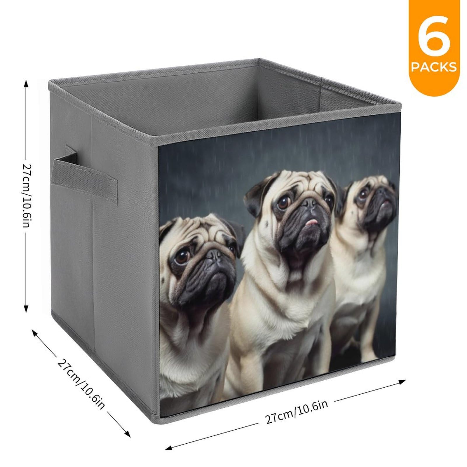 6-Pack Funny Pug Dog Collapsible Storage Bins with Handles - Large Closet Organizer Baskets for Clothing, Toys & Home Organization | Perfect for Bedroom, Nursery & Dorm Storage Solutions