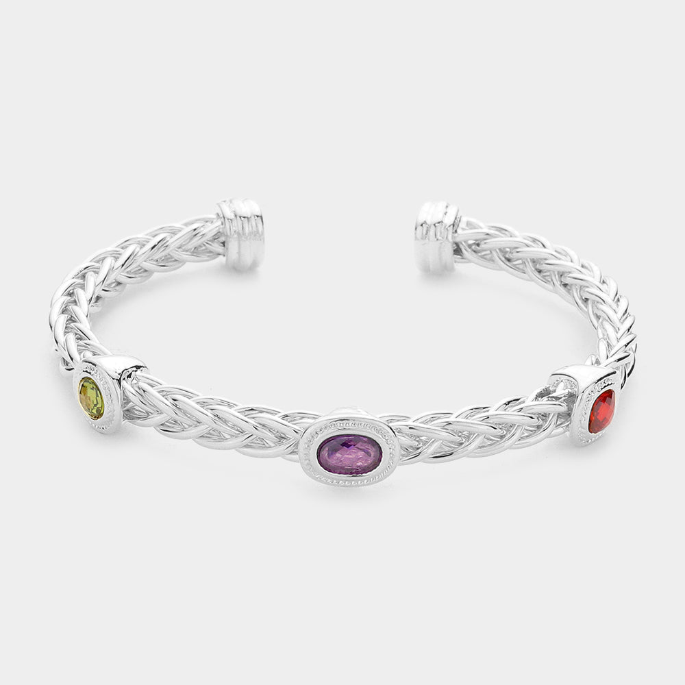 Geometric CZ Stone Embellished Cuff Bracelet for Women - Elegant Fashion Jewelry for Parties, Weddings & Special Occasions | M H W ACCESSORIES