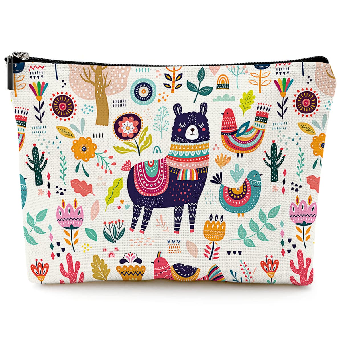 Waterproof Canvas Makeup Bag for Women - Cute Funny Cosmetic Pouch with Zipper for Travel & Purse | Alpaca Design Toiletry Organizer | Perfect for Daily Use, Gym, Vacation & Gift Giving