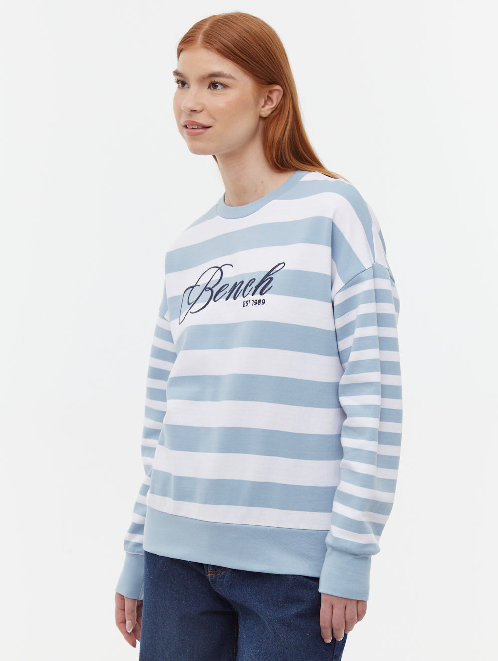 Hanneli Striped Crew Neck Sweatshirt for Women - Soft Cotton Casual Pullover - Perfect for Fall Outfits, Weekend Wear & Cozy Loungewear