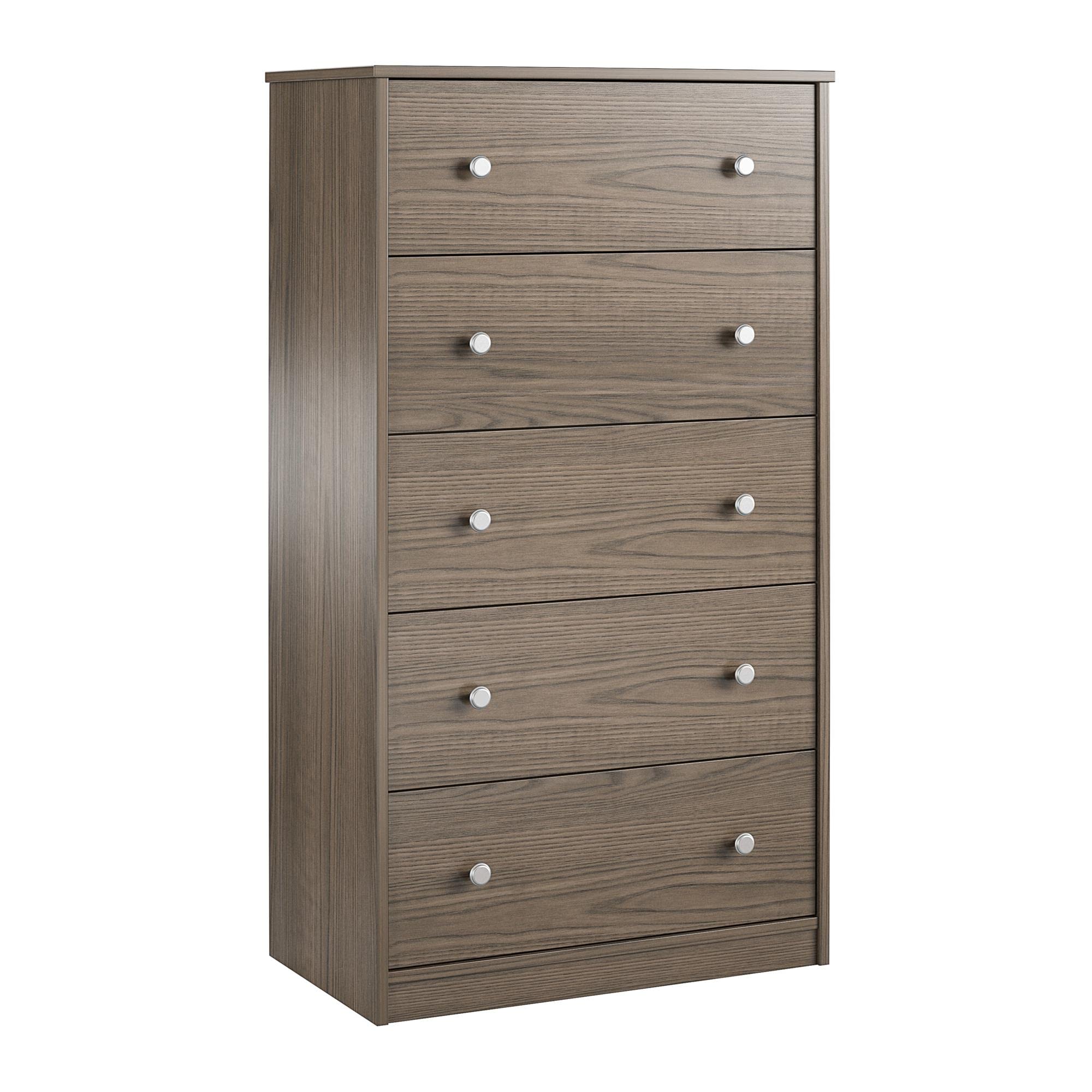Ameriwood Home Ellwyn Tall 5-Drawer Dresser in Medium Brown - Perfect for Bedroom Storage & Organization