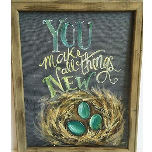 Hand Painted Rustic Window Screen Art - Teal Blue & Brown Robin's Nest Springtime Decor for Farmhouse & Cottage Style Homes