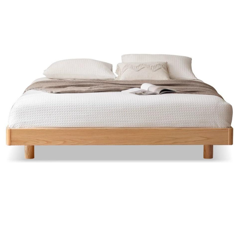 Modern Solid Wood Platform Bed - Oak & Beech Frame, Floating Design with Optional Headboard & LED Lighting - Perfect for Contemporary Bedrooms & Minimalist Home Decor
