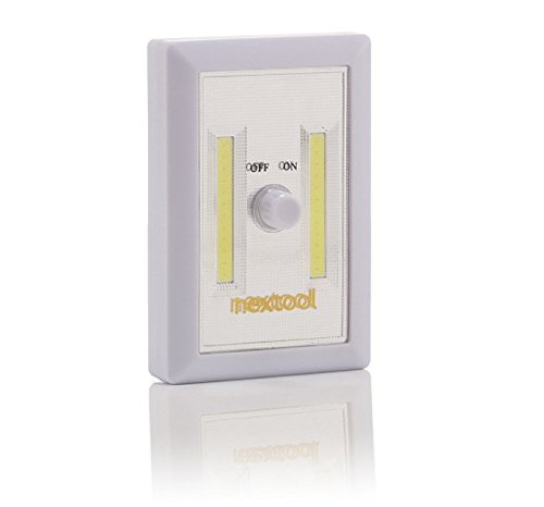 Dimmable COB LED Cordless Tap Light with Adjustable Brightness - Battery Operated Night Light (Includes 3 AAA Batteries & Adhesive Strips) - Perfect for Closets, Cabinets, Stairs & Bedrooms - White
